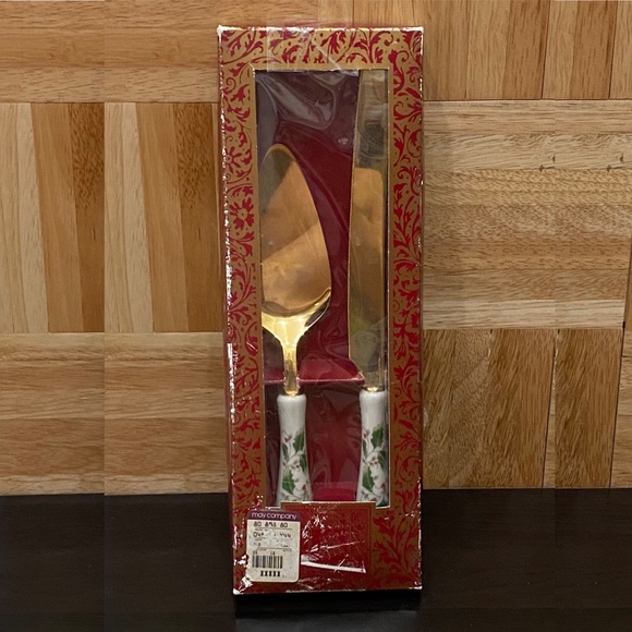 Vintage Home for the Holidays Christmas Holly Stainless Cake Server & Knife Set - Picture 7 of 12